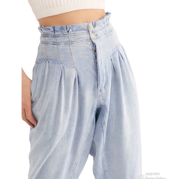 Free People Mover Shaker Pleated Paper Bag Jeans - Picture 2 of 8